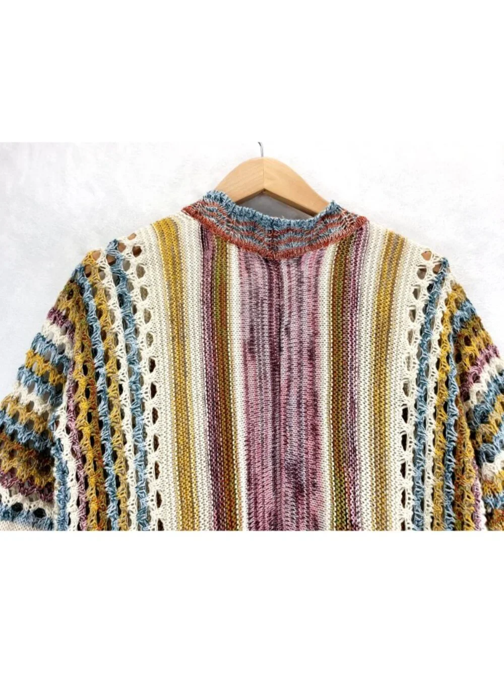 Kimono Cardigan Sweater Open Front M Multiples Multicolored Stipes Boho Cottage - Picture 4 of 12